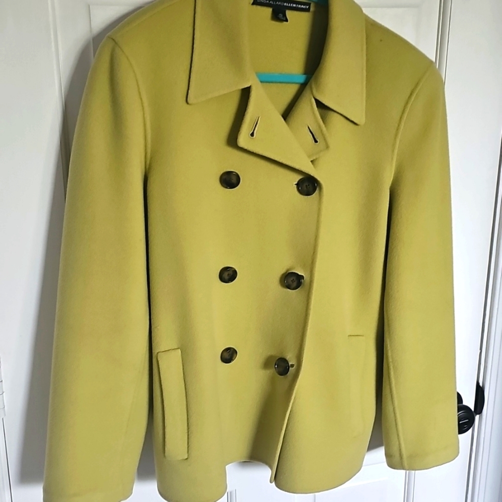 Ellen Tracy Lime Green Double-Breasted Women's Coat - Picture 2 of 7